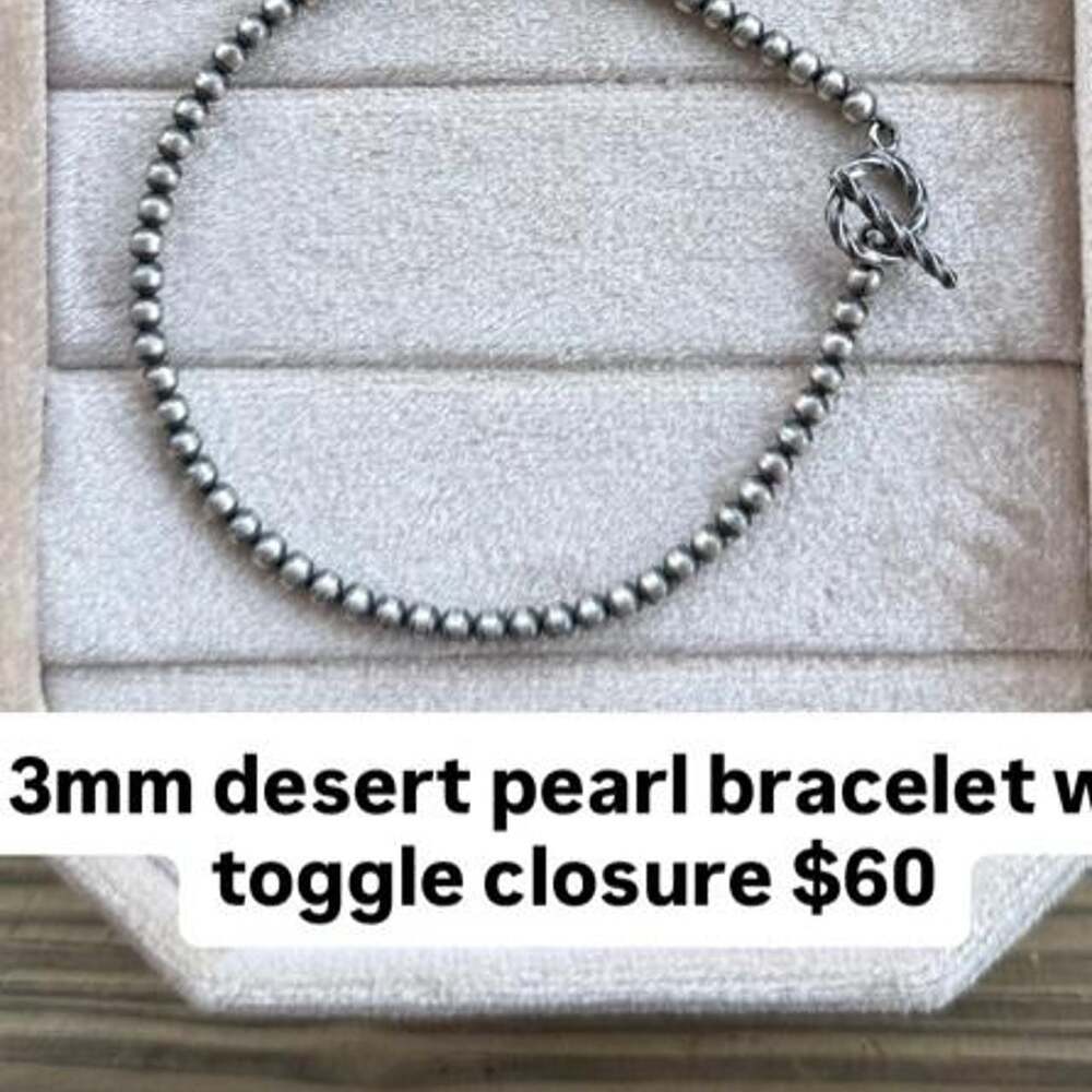 Sterling Silver 3mm Desert Pearl Bracelet with Toggle Closure